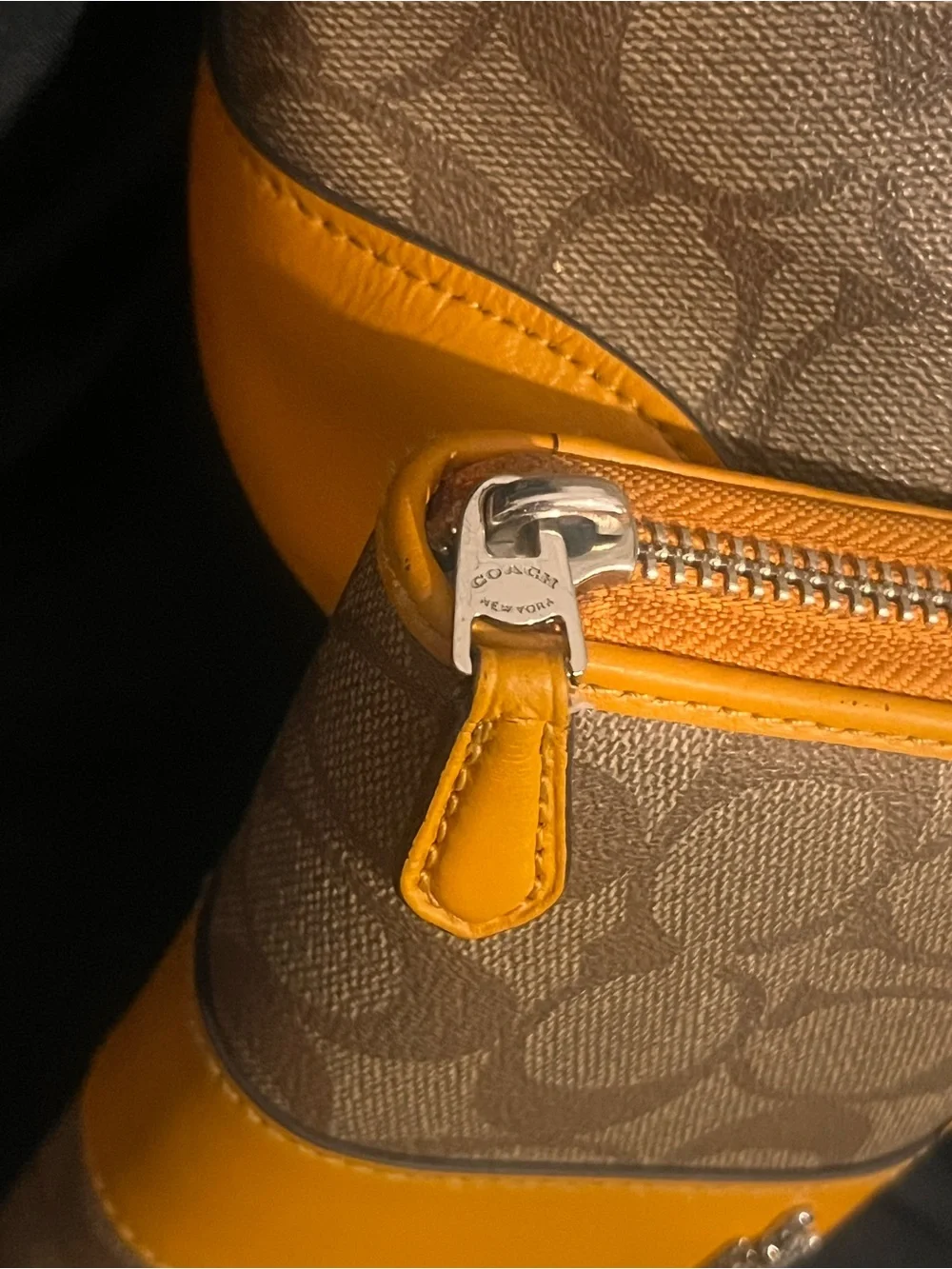 Coach Tan Signature Tote with Orange Leather Trim and Matching Wallet